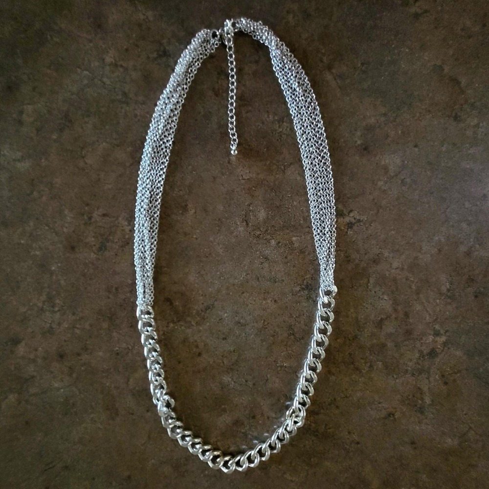 Chico Silver Tone Mesh & Chain Link Necklace